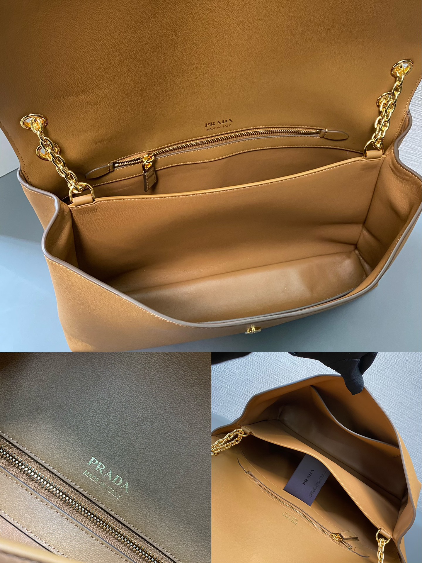 Prada Large Leather Shoulder Bag Handbag Caramel 1BD368